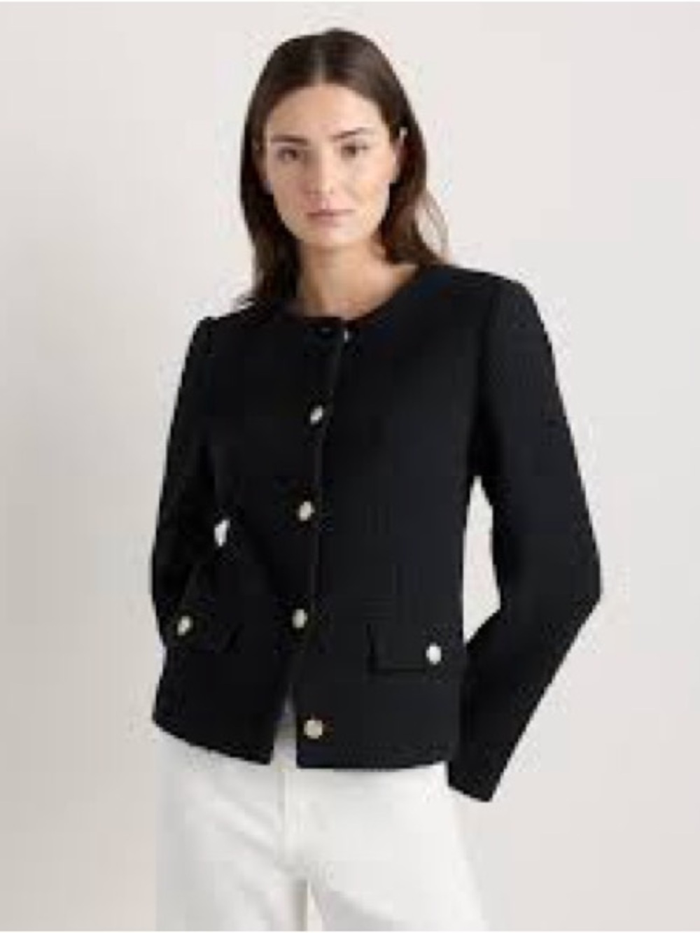 DC Black Women's Round-Neck Button Blazer with Gold Buttons